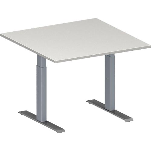 Schäfer Shop Genius Besprechungstisch MODENA FLEX, Quadrat, T-Fuß Rechteckrohr, B 1000 x T 1000 x H 650-850 mm, lichtgrau/weißaluminium RAL 9006