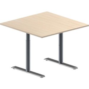 Schäfer Shop Genius Besprechungstisch MODENA FLEX, Quadrat, T-Fuß Rundrohr, B 1000 x T 1000 x H 650-850 mm, Ahorn/weißaluminium RAL 9006 Schäfer Shop Genius Besprechungstisch MODENA FLEX, Quadrat, T-Fuß Rundrohr, B 1000 x T 1000 x H 650-850 mm, Ahorn/weißaluminium RAL 9006
