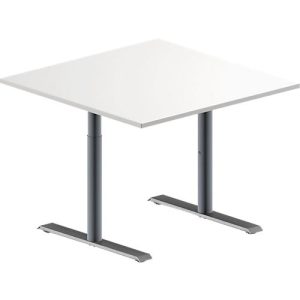 Schäfer Shop Genius Besprechungstisch MODENA FLEX, Quadrat, T-Fuß Rundrohr, B 1000 x T 1000 x H 650-850 mm, weiß/weißaluminium RAL 9006 Schäfer Shop Genius Besprechungstisch MODENA FLEX, Quadrat, T-Fuß Rundrohr, B 1000 x T 1000 x H 650-850 mm, weiß/weißaluminium RAL 9006
