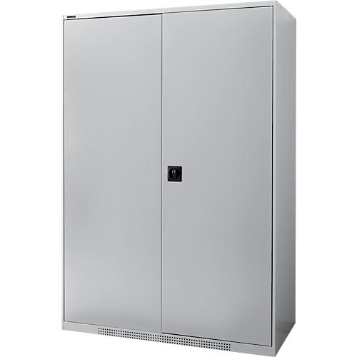 Schäfer Shop Genius Flügeltürenschrank FS, Stahl, mit Belüftungslöchern, B 1343 x T 620 x H 1950 mm, 5 OH, Weißalu/Weißalu, bis 750 kg