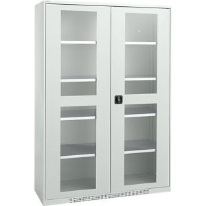 Schäfer Shop Genius Flügeltürenschrank FS, Stahl, Sichtfenster, Lüftungslöcher, B 1343 x T 620 x H 1950 mm, 5 OH, Lichtgrau/Lichtgrau, bis 750 kg Schäfer Shop Genius Flügeltürenschrank FS, Stahl, Sichtfenster, Lüftungslöcher, B 1343 x T 620 x H 1950 mm, 5 OH, Lichtgrau/Lichtgrau, bis 750 kg