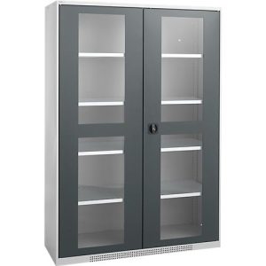 Schäfer Shop Genius Flügeltürenschrank FS, Stahl, Sichtfenster, Lüftungslöcher, B 1343 x T 620 x H 1950 mm, 5 OH, Weißalu/Anthrazitgrau, bis 750 kg Schäfer Shop Genius Flügeltürenschrank FS, Stahl, Sichtfenster, Lüftungslöcher, B 1343 x T 620 x H 1950 mm, 5 OH, Weißalu/Anthrazitgrau, bis 750 kg
