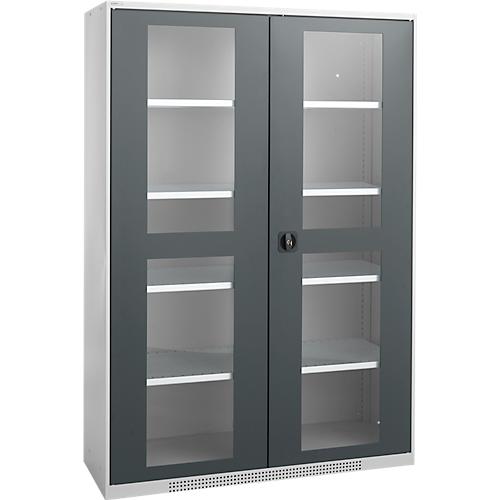 Schäfer Shop Genius Flügeltürenschrank FS, Stahl, Sichtfenster, Lüftungslöcher, B 1343 x T 620 x H 1950 mm, 5 OH, Weißalu/Anthrazitgrau, bis 750 kg