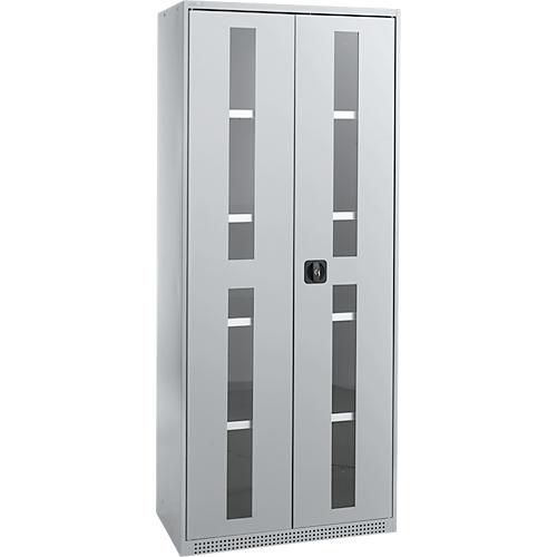 Schäfer Shop Genius Flügeltürenschrank FS, Stahl, Sichtfenster, Lüftungslöcher, B 810 x T 520 x H 1950 mm, 5 OH, Weißalu/Weißalu, bis 300 kg