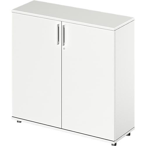 Schäfer Shop Genius Flügeltürenschrank TETRIS WOOD, 3 OH, Höhe inkl. Gleiter, B 1200 mm, weiß