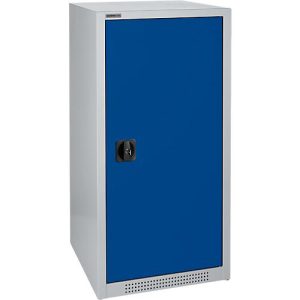 Schäfer Shop Genius Flügeltürschrank FS, 3 OH, abschließbar, 2 Fachböden, bis 250 kg, B 545 mm, Stahl, weißaluminium RAL 9006/ enzianblau RAL 5010