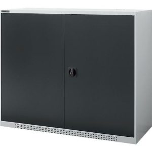 Schäfer Shop Genius Flügeltürschrank FS, 3 OH, abschließbar, 2 Fachböden, bis 450 kg, B 1343 mm, Stahl, lichtgrau RAL 7035/anthrazitgrau RAL 7016