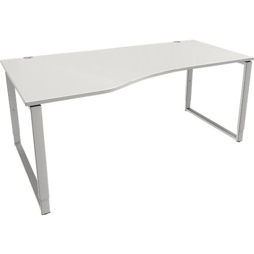 Schäfer Shop Genius Freiformschreibtisch MODENA FLEX, Bügelfuß, manuell höhenverstellbar, Ansatz links, B 1800 mm, lichtgrau