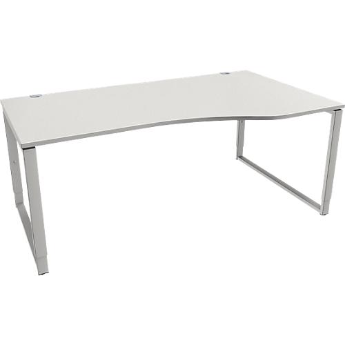 Schäfer Shop Genius Freiformschreibtisch MODENA FLEX, Bügelfuß, manuell höhenverstellbar, Ansatz rechts, B 1800 mm, lichtgrau