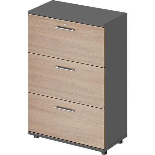 Schäfer Shop Genius Hängeregistraturschrank TETRIS WOOD, 3 OH, B 800 mm, Höhe inkl. Gleiter, abschließbar,graphit/Eiche