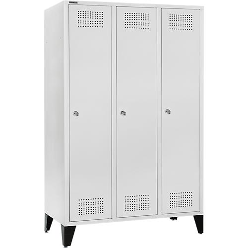 Schäfer Shop Genius Kleiderspind mit Füßen, 3 Abteile, 400 mm Abteilbreite, Zylinderschloss, lichtgrau/lichtgrau