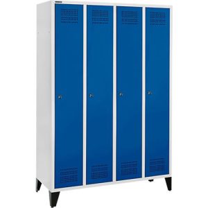 Schäfer Shop Genius Kleiderspind mit Füßen, 4 Abteile, 300 mm Abteilbreite, Zylinderschloss, enzianblau