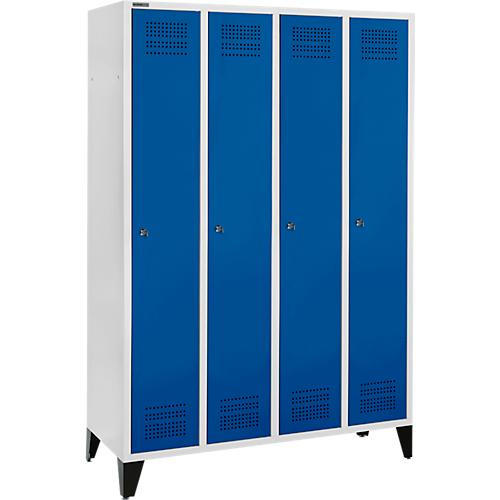 Schäfer Shop Genius Kleiderspind mit Füßen, 4 Abteile, 300 mm Abteilbreite, Zylinderschloss, enzianblau