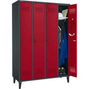 Schäfer Shop Genius Kleiderspind mit Füßen, 4 Abteile, Drehverschluss, anthrazit/rot