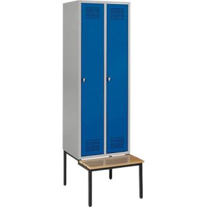 Schäfer Shop Genius Kleiderspind mit Sitzbank, 2 Abteile, Sicherheitsdrehriegelverschluss, weißaluminium/enzianblau