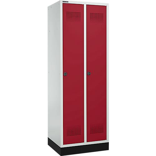 Schäfer Shop Genius Kleiderspind mit Sockel, 2 Abteile, 300 mm Abteilbreite, Sicherheitsdrehriegelverschluss, lichtgrau/rubinrot