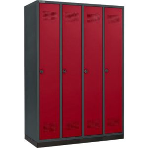 Schäfer Shop Genius Kleiderspind mit Sockel, 4 Abteile, 300 mm Abteilbreite, Drehriegelverschluss, anthrazit/rubinrot