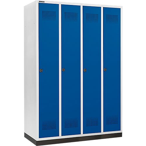Schäfer Shop Genius Kleiderspind mit Sockel, 4 Abteile, 300 mm Abteilbreite, Drehriegelverschluss, enzianblau