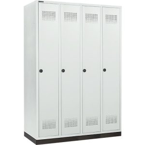 Schäfer Shop Genius Kleiderspind mit Sockel, 4 Abteile, 300 mm Abteilbreite, Drehriegelverschluss, lichtgrau
