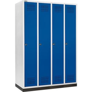 Schäfer Shop Genius Kleiderspind mit Sockel, 4 Abteile, 300 mm Abteilbreite, Zylinderschloss, enzianblau