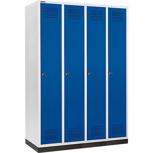 Schäfer Shop Genius Kleiderspind mit Sockel, 4 Abteile, 300 mm Abteilbreite, Zylinderschloss, enzianblau