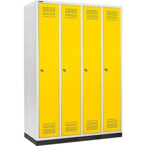 Schäfer Shop Genius Kleiderspind mit Sockel, 4 Abteile, 300 mm Abteilbreite, Zylinderschloss, rapsgelb