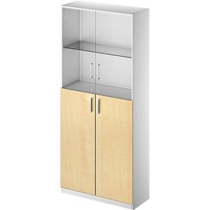 Schäfer Shop Genius Kombischrank TETRIS SOLID, 6 OH, Glas- und Flügeltüren, B 1000 mm, abschließbar, Glas/Ahorn-Dekor/weißalu