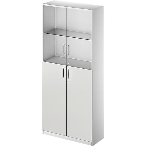 Schäfer Shop Genius Kombischrank TETRIS SOLID, 6 OH, Glas- und Flügeltüren, B 1000 mm, abschließbar, Glas/lichtgrau/weißalu