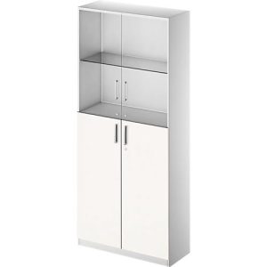 Schäfer Shop Genius Kombischrank TETRIS SOLID, 6 OH, Glas- und Flügeltüren, B 1000 mm, abschließbar, Glas/weiß/weißalu