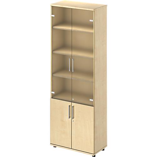 Schäfer Shop Genius Kombischrank TETRIS WOOD, 6 OH, H 2270 mm Glas- und Flügeltüren, Höhe inkl. Gleiter, Ahorn-Dekor