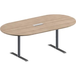 Schäfer Shop Genius Konferenztisch MODENA FLEX, 3-fach Anschluss, Oval, T-Fuß Rundrohr, B 2000 x T 1000 x H 650-850 mm, Eiche-Dekor/weißalu Schäfer Shop Genius Konferenztisch MODENA FLEX, 3-fach Anschluss, Oval, T-Fuß Rundrohr, B 2000 x T 1000 x H 650-850 mm, Eiche-Dekor/weißalu