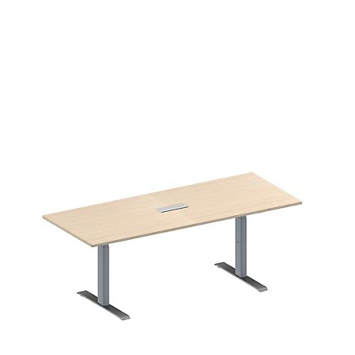 Schäfer Shop Genius Konferenztisch MODENA FLEX, 3-fach Anschluss, Rechteck, T-Fuß Rechteckrohr, B 2000 x T 800 x H 650-850 mm, Ahorn/weißalu