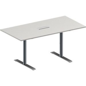 Schäfer Shop Genius Konferenztisch MODENA FLEX, 3-fach Anschluss, Rechteck, T-Fuß Rundrohr, B 1600 x T 800 x H 650-850 mm, lichtgrau/weißalu Schäfer Shop Genius Konferenztisch MODENA FLEX, 3-fach Anschluss, Rechteck, T-Fuß Rundrohr, B 1600 x T 800 x H 650-850 mm, lichtgrau/weißalu