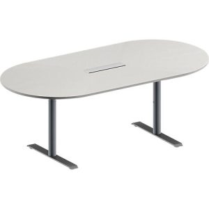 Schäfer Shop Genius Konferenztisch MODENA FLEX, 6-fach Anschluss, Oval, T-Fuß Rundrohr, B 2000 x T 1000 x H 650-850 mm, lichtgrau/weißalu Schäfer Shop Genius Konferenztisch MODENA FLEX, 6-fach Anschluss, Oval, T-Fuß Rundrohr, B 2000 x T 1000 x H 650-850 mm, lichtgrau/weißalu