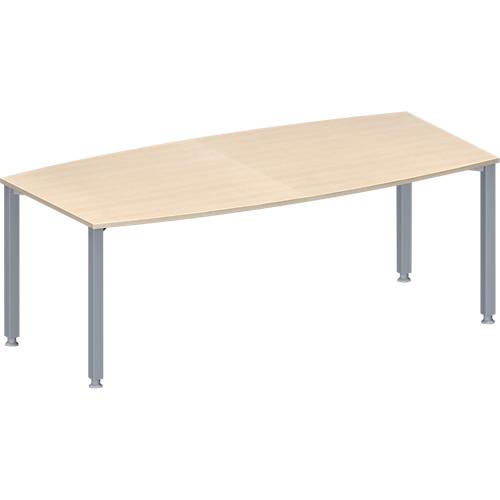 Schäfer Shop Genius Konferenztisch MODENA FLEX, Boot, 4-Fuß Quadratrohr, B 2000 x H 720-840 mm, Ahorn/weißaluminium