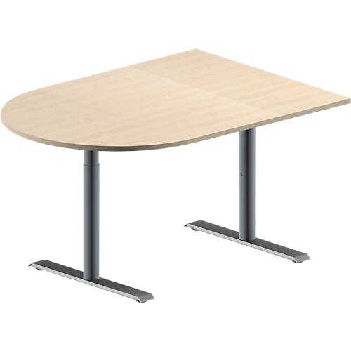 Schäfer Shop Genius Konferenztisch MODENA FLEX, Halbkreis, T-Fuß Rundrohr, B 1400 x T 1000 x H 650-850 mm, Ahorn/weißaluminium RAL 9006