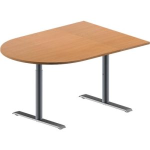 Schäfer Shop Genius Konferenztisch MODENA FLEX, Halbkreis, T-Fuß Rundrohr, B 1400 x T 1000 x H 650-850 mm, Buche/weißaluminium RAL 9006 Schäfer Shop Genius Konferenztisch MODENA FLEX, Halbkreis, T-Fuß Rundrohr, B 1400 x T 1000 x H 650-850 mm, Buche/weißaluminium RAL 9006