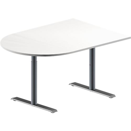 Schäfer Shop Genius Konferenztisch MODENA FLEX, Halbkreis, T-Fuß Rundrohr, B 1400 x T 1000 x H 650-850 mm, weiß/weißaluminium RAL 9006