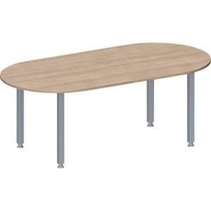 Schäfer Shop Genius Konferenztisch MODENA FLEX, Oval, 4-Fuß Quadratrohr, B 2000 x T 1000 x H 720-840 mm, Eiche Dekor/weißaluminium RAL 9006 Schäfer Shop Genius Konferenztisch MODENA FLEX, Oval, 4-Fuß Quadratrohr, B 2000 x T 1000 x H 720-840 mm, Eiche Dekor/weißaluminium RAL 9006