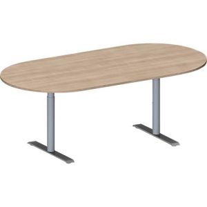 Schäfer Shop Genius Konferenztisch MODENA FLEX, Oval, T-Fuß Rundrohr, B 2000 x T 1000 x H 650-850 mm, Eiche-Dekor/weißaluminium RAL 9006 Schäfer Shop Genius Konferenztisch MODENA FLEX, Oval, T-Fuß Rundrohr, B 2000 x T 1000 x H 650-850 mm, Eiche-Dekor/weißaluminium RAL 9006
