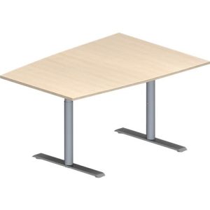 Schäfer Shop Genius Konferenztisch MODENA FLEX, Tonne, T-Fuß Rundrohr, B 1400 x T 1000 x H 650-850 mm, Ahorn/weißaluminium RAL 9006 Schäfer Shop Genius Konferenztisch MODENA FLEX, Tonne, T-Fuß Rundrohr, B 1400 x T 1000 x H 650-850 mm, Ahorn/weißaluminium RAL 9006
