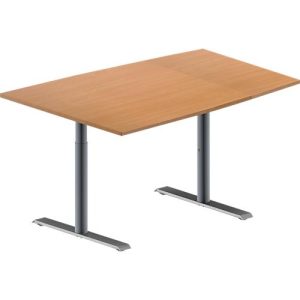 Schäfer Shop Genius Konferenztisch MODENA FLEX, Tonne, T-Fuß Rundrohr, B 1400 x T 1000 x H 650-850 mm, Buche/weißaluminium RAL 9006 Schäfer Shop Genius Konferenztisch MODENA FLEX, Tonne, T-Fuß Rundrohr, B 1400 x T 1000 x H 650-850 mm, Buche/weißaluminium RAL 9006