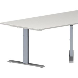 Schäfer Shop Genius Konferenztisch MODENA FLEX, Trapez, T-Fuß Rechteckrohr, B 1600 x T 800 x H 650-850 mm, lichtgrau/weißaluminium RAL 9006 Schäfer Shop Genius Konferenztisch MODENA FLEX, Trapez, T-Fuß Rechteckrohr, B 1600 x T 800 x H 650-850 mm, lichtgrau/weißaluminium RAL 9006