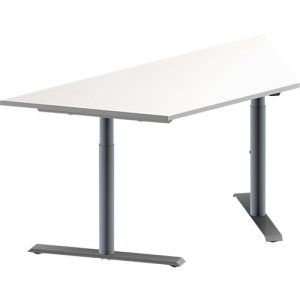 Schäfer Shop Genius Konferenztisch MODENA FLEX, Trapez, T-Fuß Rundrohr, B 1600 x T 800 x H 650-850 mm, weiß/weißaluminium RAL 9006 Schäfer Shop Genius Konferenztisch MODENA FLEX, Trapez, T-Fuß Rundrohr, B 1600 x T 800 x H 650-850 mm, weiß/weißaluminium RAL 9006