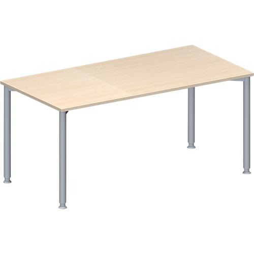 Schäfer Shop Genius Konferenztisch, Rechteck, 4-Fuß Rundrohr, B 1600 x T 800 x H 720-840 mm, Ahorn/weißaluminium RAL 9006