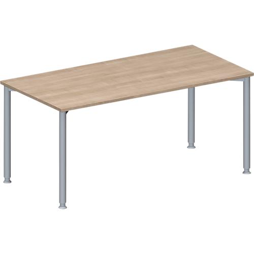 Schäfer Shop Genius Konferenztisch, Rechteck, 4-Fuß Rundrohr, B 1600 x T 800 x H 720-840 mm, Eiche-Dekor/weißaluminium RAL 9006