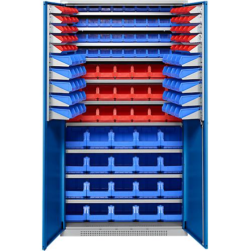 Schäfer Shop Genius Magazinschrank, mit Sichtlagerkästen, B 1055 x T 520 x H 1950 mm, enzianblau/weißaluminium