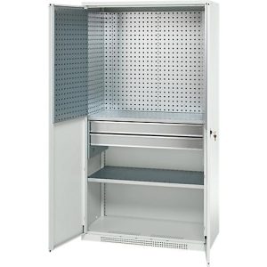 Schäfer Shop Genius Materialschrank FS, 5 OH, abschließbar, Lochrasterwände/2 Schübe/2 Fachböden, bis 450 kg, B 1055 x T 520 x H 1950 mm, lichtgrau/lichtgrau Schäfer Shop Genius Materialschrank FS, 5 OH, abschließbar, Lochrasterwände/2 Schübe/2 Fachböden, bis 450 kg, B 1055 x T 520 x H 1950 mm, lichtgrau/lichtgrau