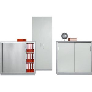 Schäfer Shop Genius Querrollladenschrank TETRIS SOLID, 3 OH, B 1200 x T 413 x H 1170 mm, mit Böden und Abdeckplatte, lichtgrau/weißalu Schäfer Shop Genius Querrollladenschrank TETRIS SOLID, 3 OH, B 1200 x T 413 x H 1170 mm, mit Böden und Abdeckplatte, lichtgrau/weißalu