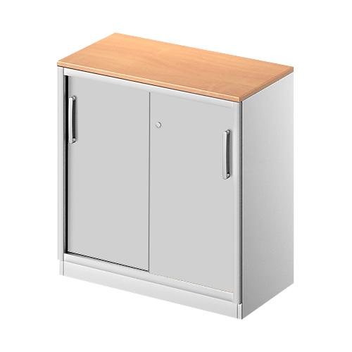 Schäfer Shop Genius Schiebetürenschrank TETRIS SOLID, 2 OH, B 800 mm, inkl. 19 mm Abdeckplatte, Buche-Dekor/weißalu